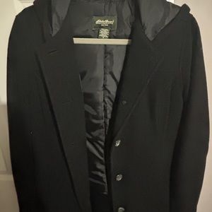 Eddie Bauer women’s size small pea coat with hood.